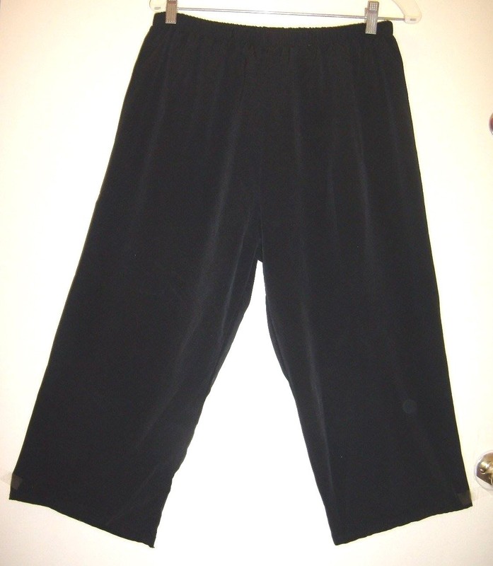 Womens Kathy Lee Collection Elastic Waist Black Comfy Dressy Capri Pants Sz L 
