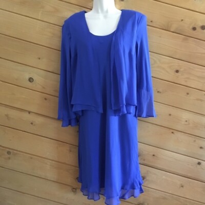 Jones New York 12P Royal Blue 100% Silk Long Sleeve Knee Length Chiffon  Dress | eBay