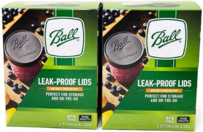 Ball Wide Mouth Storage Lid Leakproof 6 Lids (2-Pack), Black, Airtight,...
