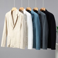 Men's Linen Cotton Jacket Summer Lightweight Casual Blazer Coat Breathable Soft