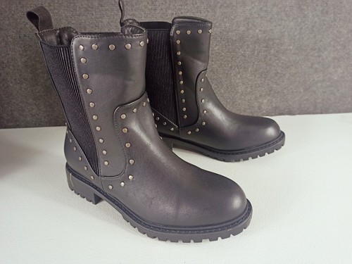 BNIB City Chic Size 39 8 Wide Fit MINKE Ankle Boot Black Biker Silver Studs - Picture 12 of 20