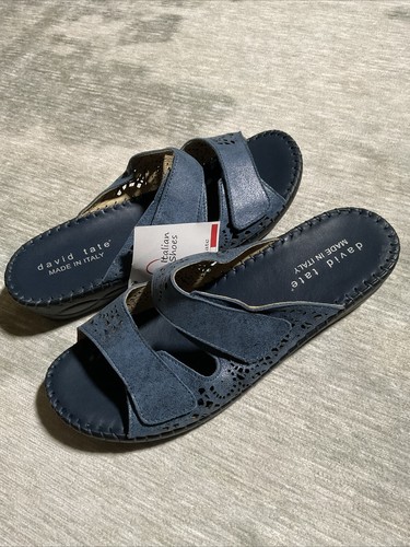 David Tate Blue Double Band Slide Sandal Size 11 - Picture 5 of 6