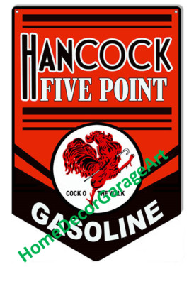 Hancock Gasoline Arrow Shape Metal Sign, Vintage Aged or New Style, Garage Art