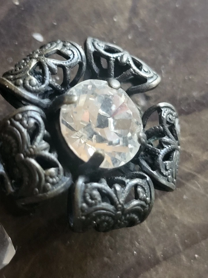 Pendientes colgantes vintage Konplott de Miranda KO corazones diamantes de imitación de bronce antiguos Foto 4 de 4