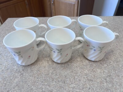 Vintage Corning Corelle English Meadows Swirl Set Of Six Coffee Mugs GUC