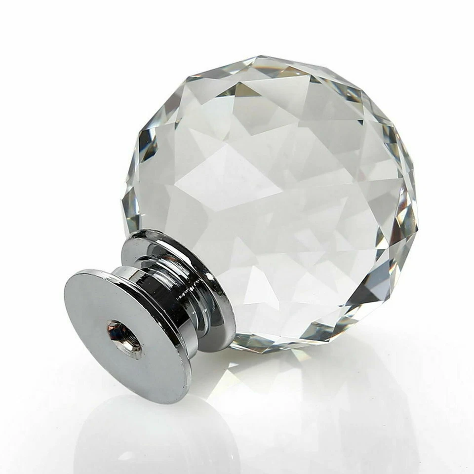 CLEAR CRYSTAL DIAMOND GLASS DOOR KNOBS CUPBOARD DRAWER FURNITURE HANDLE CABINET - Image 3 of 4