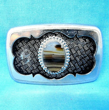Classic Western Dress Belt Buckle Cowboy Banded Agate Stone Vintage 70s .BMW468