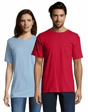 Hanes Mens T Shirt Beefy Adult Pocket 100% Cotton Blank Short Sleeve Plain Chest