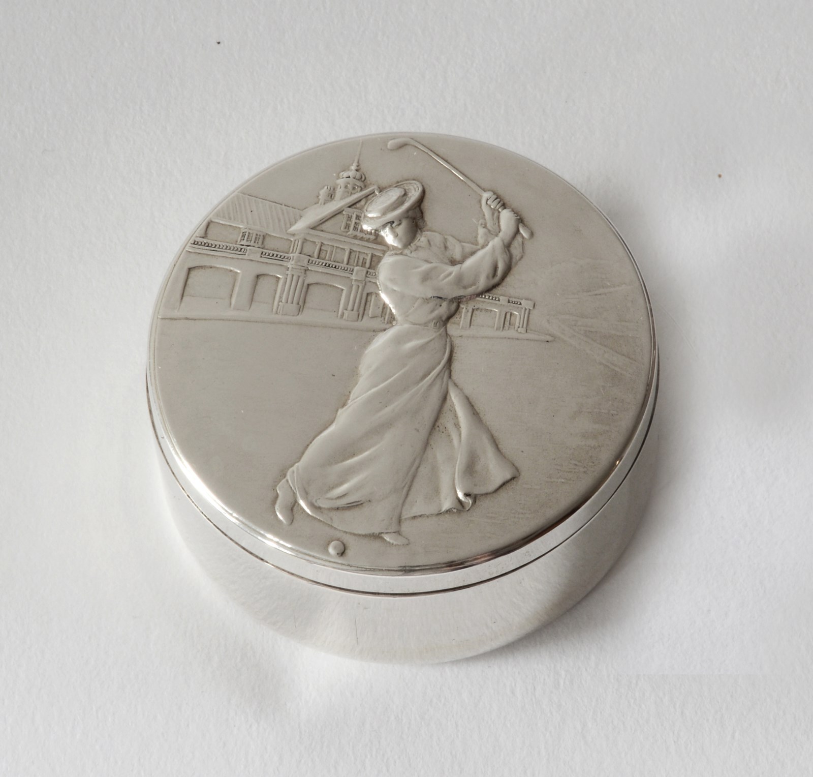 Sterling silver trinket box embossed with lady golfer perfect golf club prize eBay