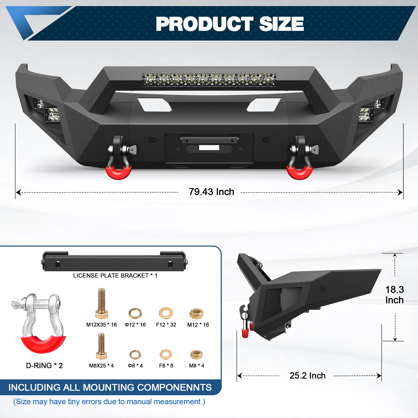Front Or Rear Bumper for Dodge Ram 1500 2006-2008 with LED Lights+Winch Mount