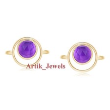 Gemma Naturale Di Ametista Con Gemelli In Argento Placcato Oro 14K #1022