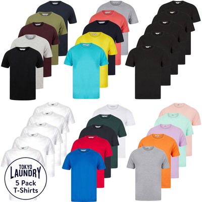 Tokyo Laundry Herren T-Shirts Multipack 5 Basic Uni Oberteil Set 100% Baumwolle