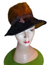 60, S Striking Large Brim Fluffy Faux Fur Hat In Ombre Shades Of Mustard...