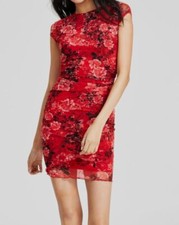 Guess Womens Red Eco Aida Mesh Short Sleeve Dress Size S