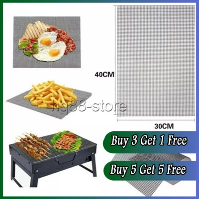 BBQ Grill Wire Mesh Non-Stick Mat Reusable Sheet Resistant Barbecue Black - Image 1 of 4