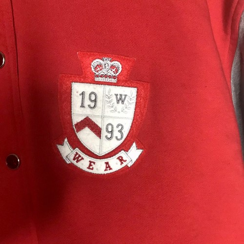 Sk Wear Women’s L Red Gray Warm Up Varsity SweaterJacket Padded Shoulders - Picture 3 of 8