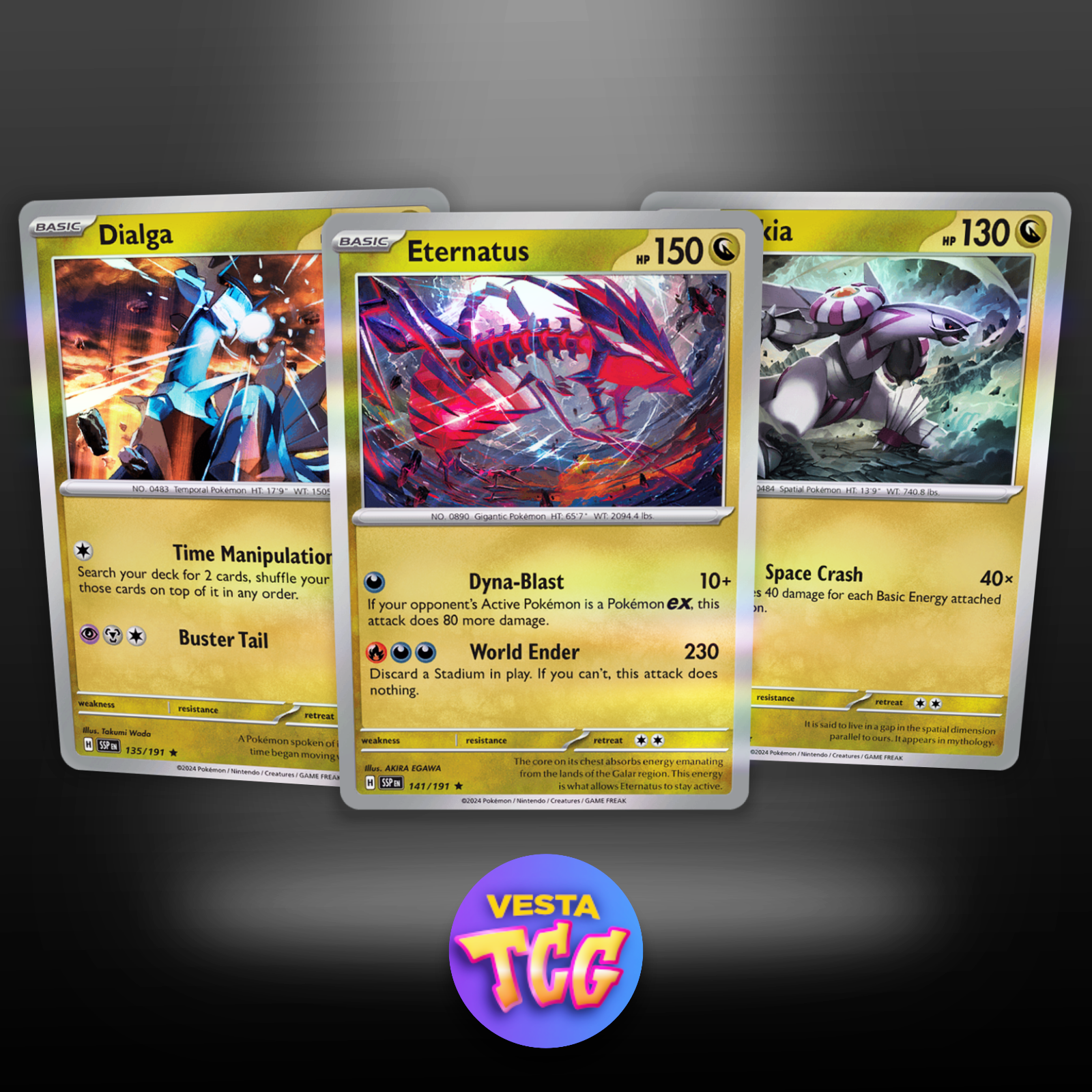 Pokemon TCG Legendary Set Dialga Palkia Eternatus Holo Card Set Near Mint+