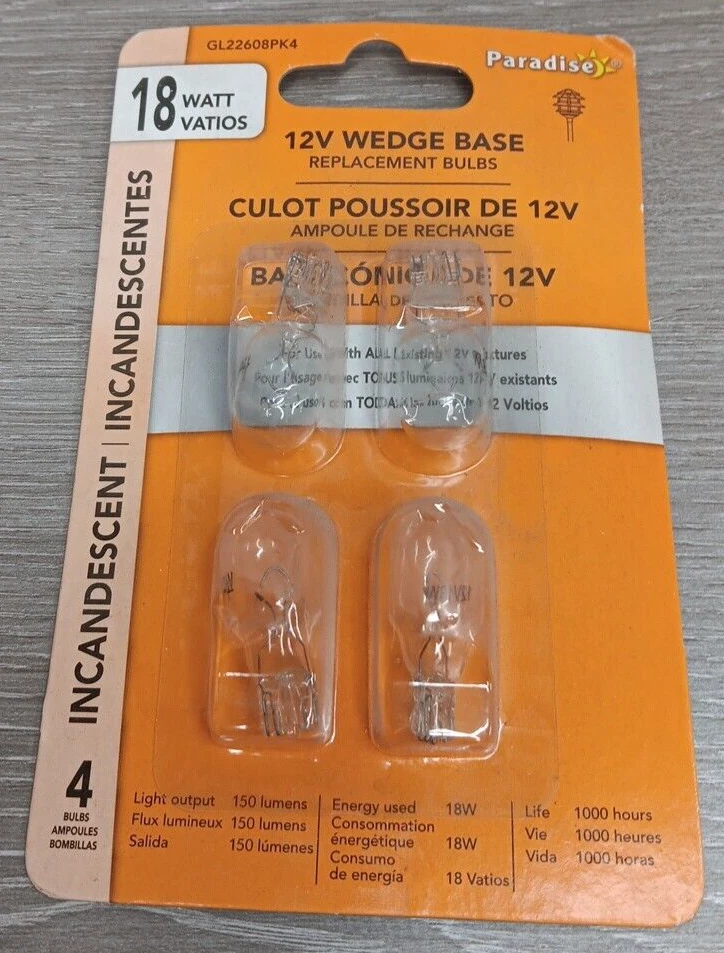 Paradise 12v Wedge Base Bulb GL22608PK4 Low Voltage 18 Watt Clear - 8 Bulbs - Image 2 of 4
