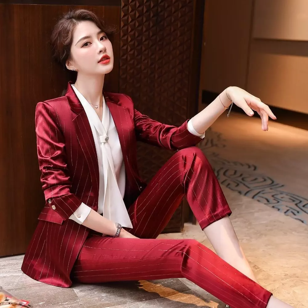 Buy Women Collarless Long Sleeve Top Jacket Pants 2 Piece Suit Set Outfits  Elegant Uniform Suits Yellow Large at Amazon.in