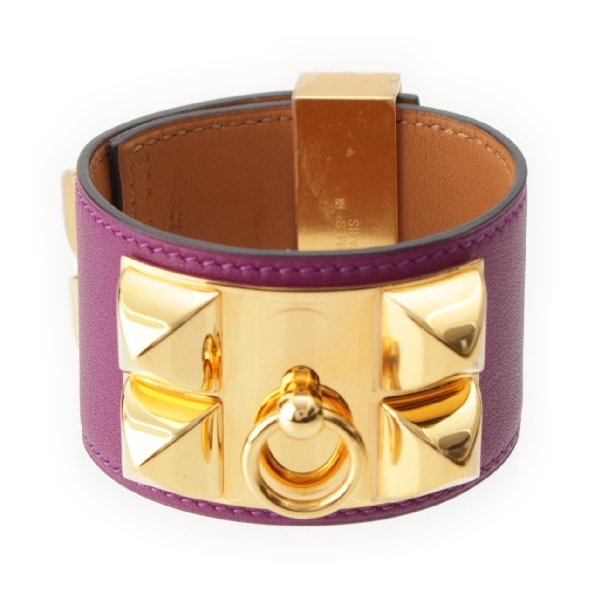 Hermes Medor Collier de Chien Leather Bangle in Purple with Engraving 50104