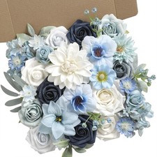 Artificial Flowers Blue Set for DIY Bridal Bouquets Wedding Shower Decoration...