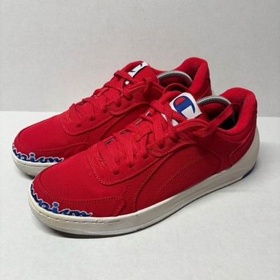 Champion Mens Super C Court Low Size 10.5 Red Canvas Embroidered Script Sneakers