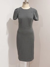 Calvin Klein Women's Black  White Scuba Texture Puff Sleeve Sheath Dress Size 4