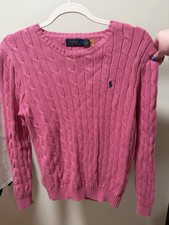 Polo Ralph Lauren Pink Cable-Knit Crewneck Cotton Logo Sweater M