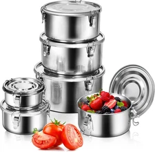 6 Pcs 304 Stainless Steel Containers with Lids Stainless Steel Snack Containers 