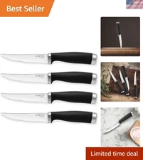 4-Piece Stainless Steel Steak Knife Set - Chic Black Handles, Effortless Cutting