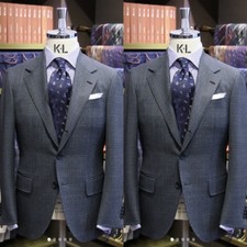 Gray Plaid Men's Suits Notch Lapel Wedding Groom Tuxedo Blazer Pants Two Pieces