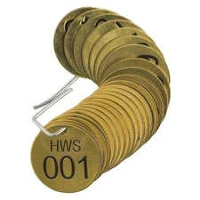 1 PC Brady 23556 Numbered Tag, Brass, 1 1/2 in H x 1 1/2 in W, 1 1/2 in Dia., B