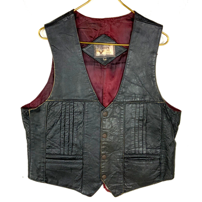 #ad Vintage 1980s Deer Hide Leather Vest Medium Black Snap Button Lined Cevy’s $42.49