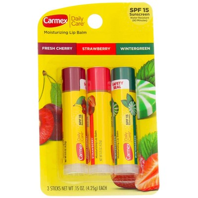 5 Pack Carmex Daily Care Moisturizing Lip Balm Stick, Cherry, Strawberry, Win...