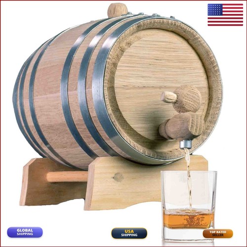 1L Unvarnished American White Oak Aging Barrel with Steel Hoops - Mini Keg