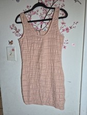 Forever 21 Bodycon Dress Womens M Pink Textured Knit Short Scoop Neck Zip Solid