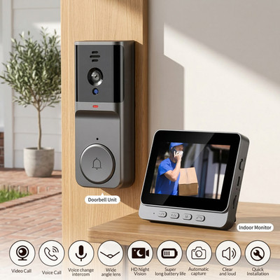 2.4G Smart 4.3'' IPS Screen Intercom Video Doorbell Camera Monitor Home Wireless