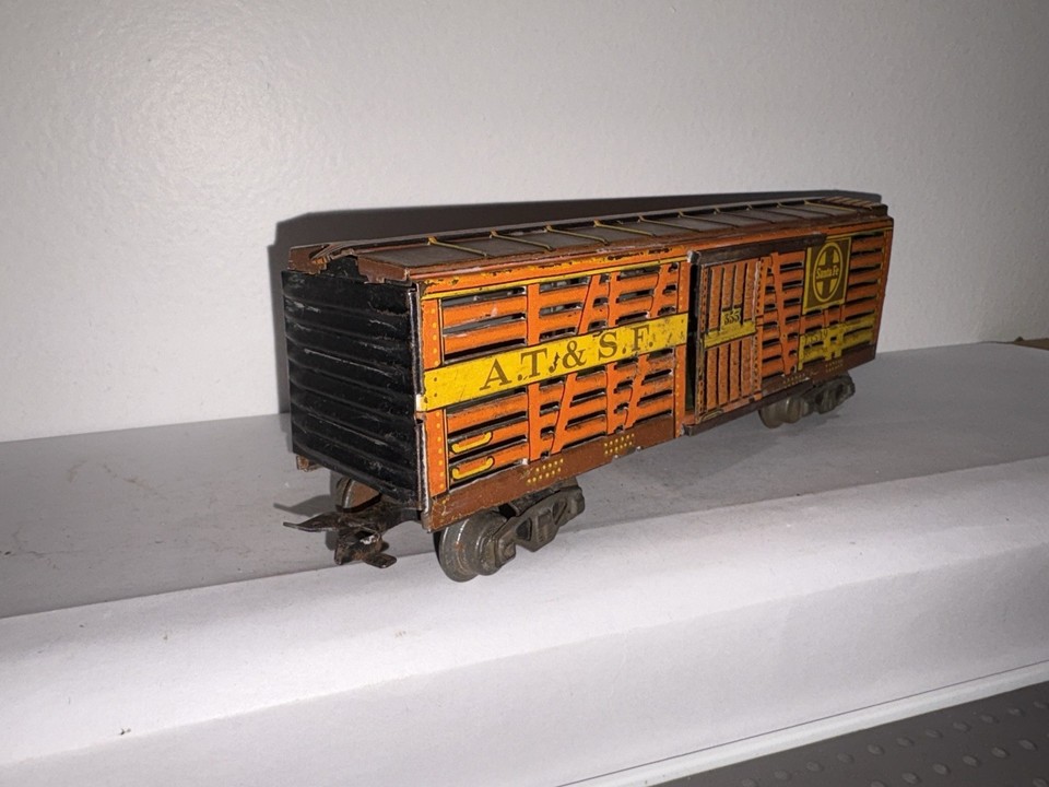 Marx Scale AT&SF Stock car 13549 Train Freight. Tilt Couplers. Sliding ...