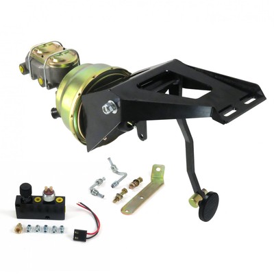 55-59 Chevy Truck 8 Dual Power Brake Pedal Kit VT ADJ Disc/Drum 3'' Black Billet