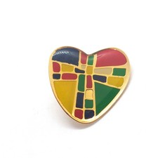 Vintage Stained Glass Heart Cross Lapel Pin Mosaic Multicolor Religious JPII