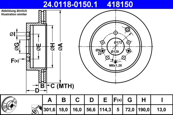 2x Disco freno ventilato 24.0118-0150.1 ATE per MAZDA CX-7 - Immagine 2