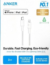 Anker 3' Bio-Braided Lightnin to USB-C ECO Friendly Fast Charging Cable - White