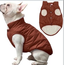 2 Layers Fleece Lined Warm Dog Jacket Wind Proof Lightweight, Brown, Medium