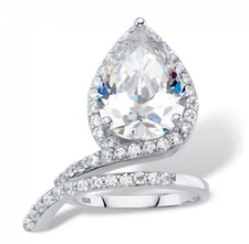 3Ct Pear Halo Swirl Lab Created Diamond Ring for Women 925 Silver Promise Gift