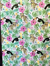 TROPICAL FIESTA PEVA SHOWER CURTAIN RAINFOREST FLOWERS LEAVES TOUCANS LEOPARD