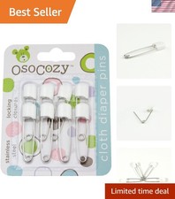 Sturdy White Diaper Pins - 8 Pack Stainless Steel with Safe Locking Closures