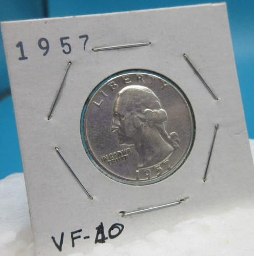 1957 Washington 25 Cent Coin Quarter / 90% Silver / Very Fine Condition