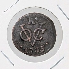 1735 Dutch Netherlands VOC 1 Duit New York Penny Zeeland Rare DATE Coin_V86