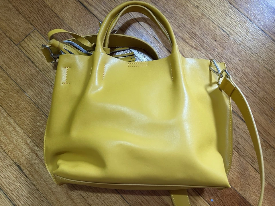 COLAB Leather Tassel MUSTARD YELLOW Handbag with Removable Inner Pouch - Image 4 of 4