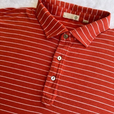 Tasc Performance Mens XL Polo Shirt Orange White Striped Bamboo Organic Cotton